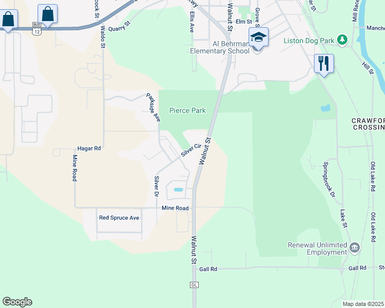 map of restaurants, bars, coffee shops, grocery stores, and more near 1114 Silver Drive in Baraboo