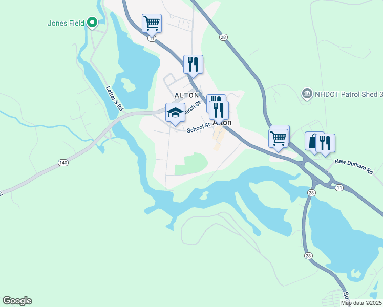map of restaurants, bars, coffee shops, grocery stores, and more near 41 School Street in Alton
