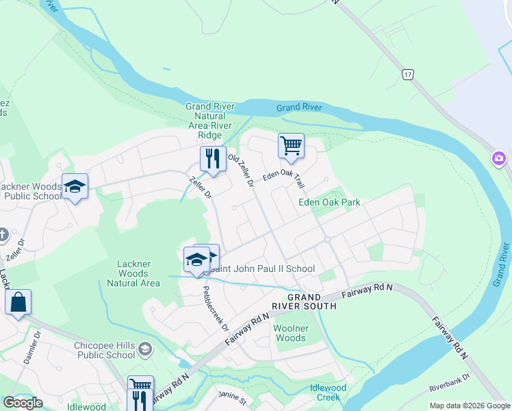 map of restaurants, bars, coffee shops, grocery stores, and more near in Kitchener