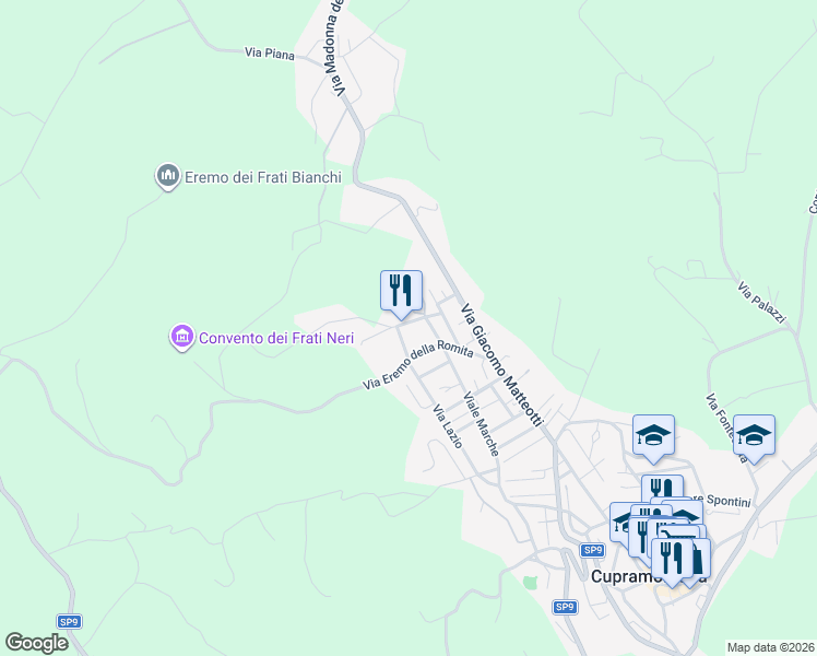 map of restaurants, bars, coffee shops, grocery stores, and more near 4A Via Giorgio Umani in Cupramontana