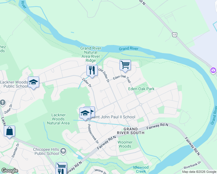 map of restaurants, bars, coffee shops, grocery stores, and more near in Kitchener