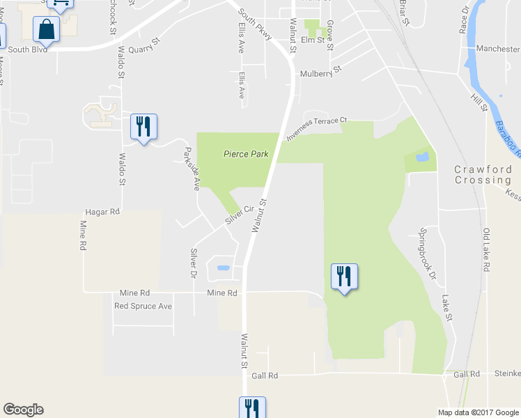 map of restaurants, bars, coffee shops, grocery stores, and more near 1201 Silver Circle in Baraboo