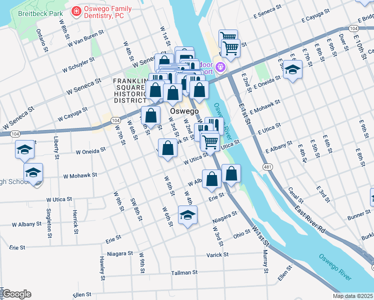 map of restaurants, bars, coffee shops, grocery stores, and more near in Oswego