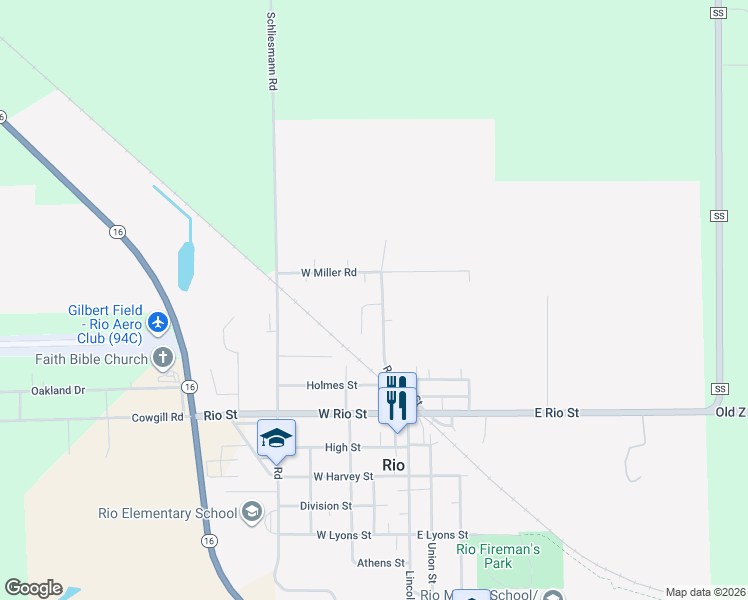 map of restaurants, bars, coffee shops, grocery stores, and more near 104 West Miller Road in Rio