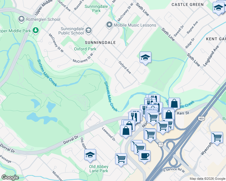 map of restaurants, bars, coffee shops, grocery stores, and more near 237 Overton Place in Oakville