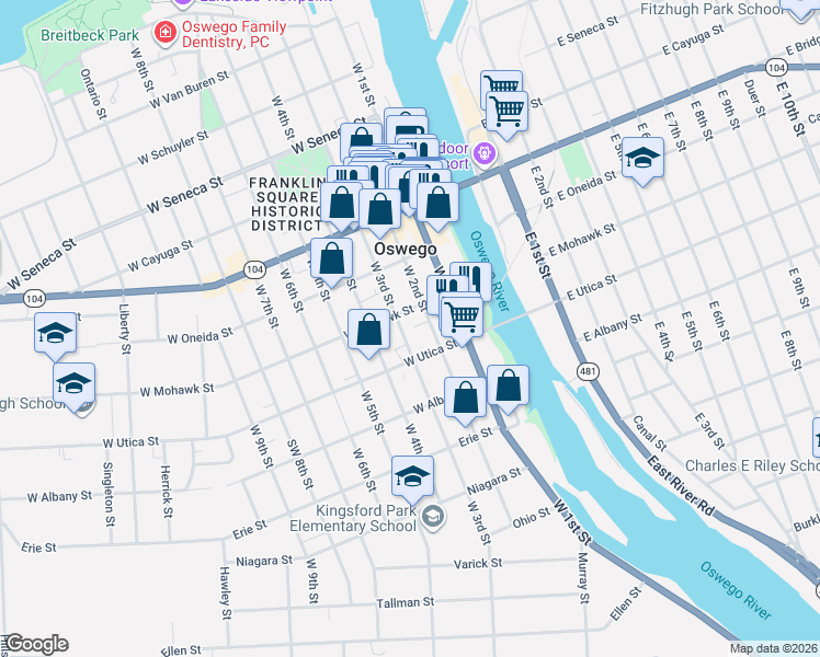 map of restaurants, bars, coffee shops, grocery stores, and more near in Oswego
