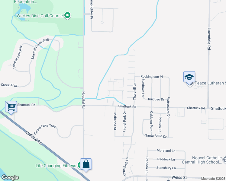 map of restaurants, bars, coffee shops, grocery stores, and more near 3131 Stonebridge Boulevard in Saginaw