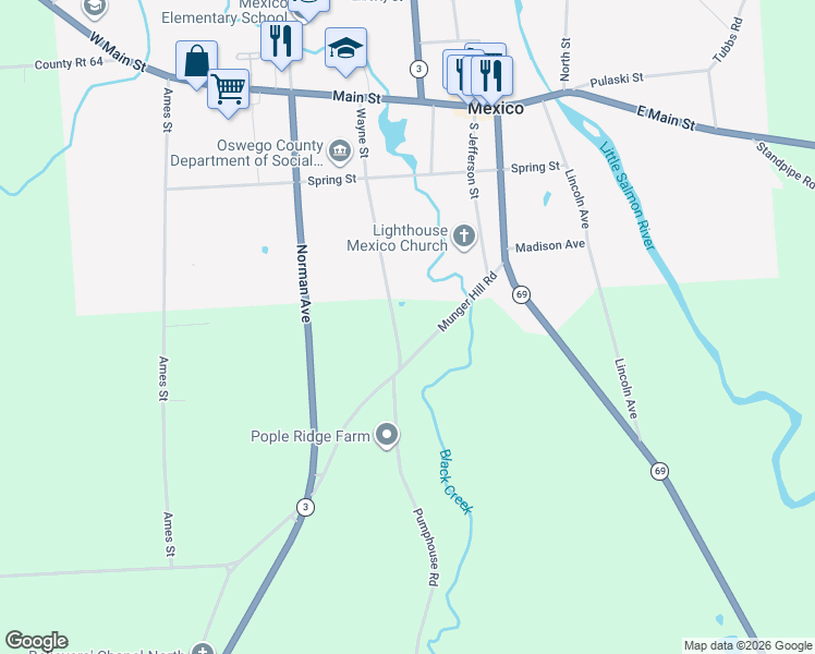 map of restaurants, bars, coffee shops, grocery stores, and more near 21 Wayne Street in Mexico