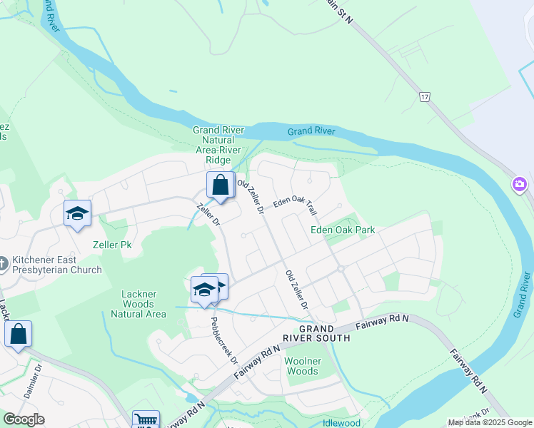 map of restaurants, bars, coffee shops, grocery stores, and more near in Kitchener