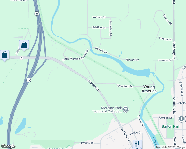 map of restaurants, bars, coffee shops, grocery stores, and more near 7230 Sleepy Hollow Road in West Bend