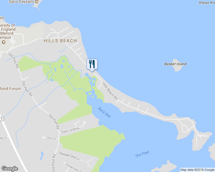 map of restaurants, bars, coffee shops, grocery stores, and more near 127 Hills Beach Road in Biddeford