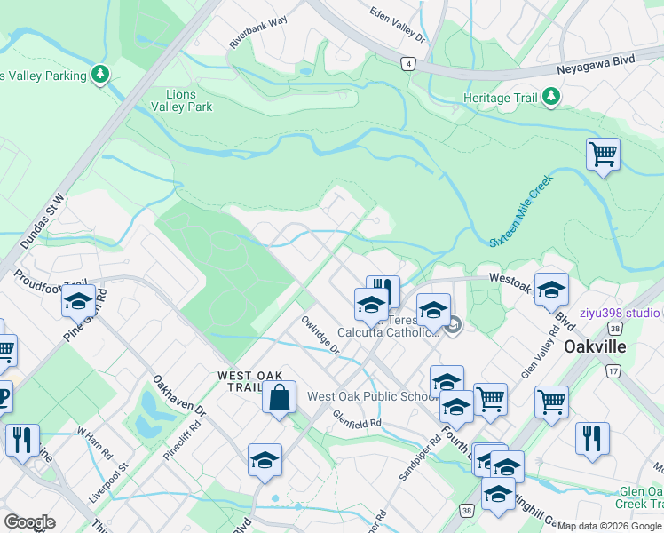 map of restaurants, bars, coffee shops, grocery stores, and more near 2294 Dale Ridge Drive in Oakville