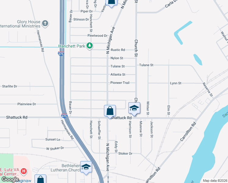 map of restaurants, bars, coffee shops, grocery stores, and more near 576 Meadowlawn Street in Saginaw