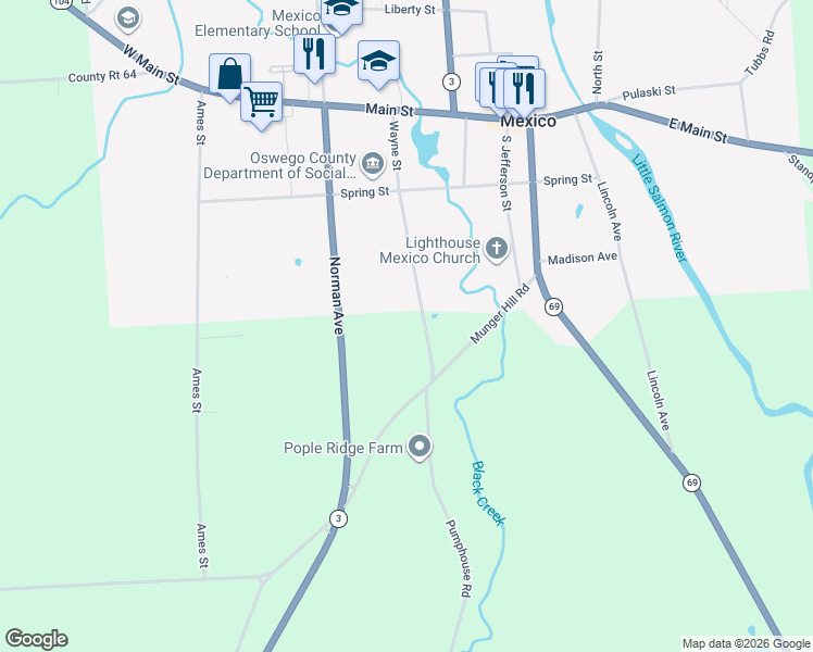 map of restaurants, bars, coffee shops, grocery stores, and more near 21 Wayne Street in Mexico