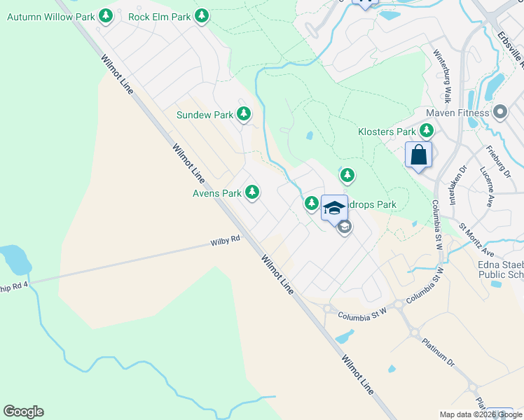 map of restaurants, bars, coffee shops, grocery stores, and more near 433 Twin Leaf Street in Waterloo