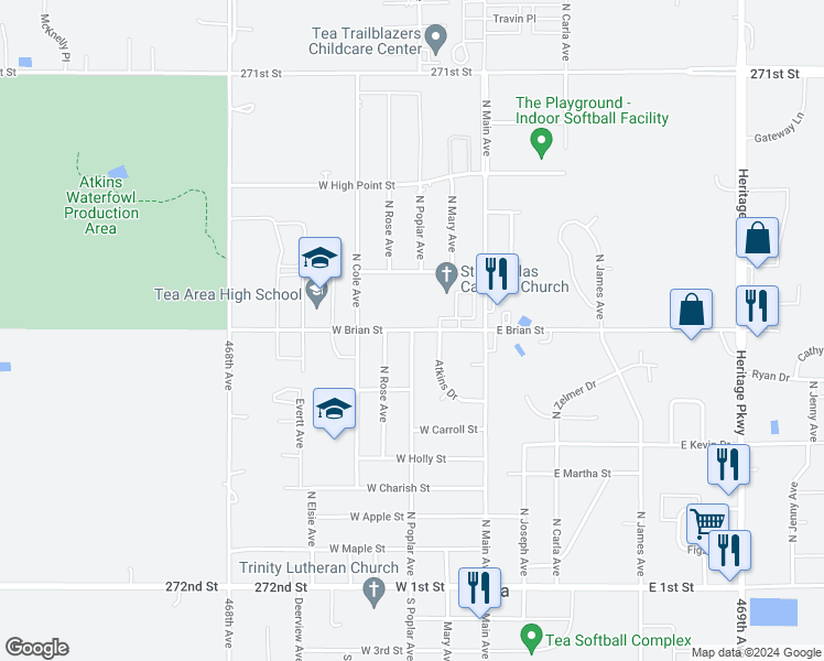 map of restaurants, bars, coffee shops, grocery stores, and more near 1130 N Poplar Ave in Tea