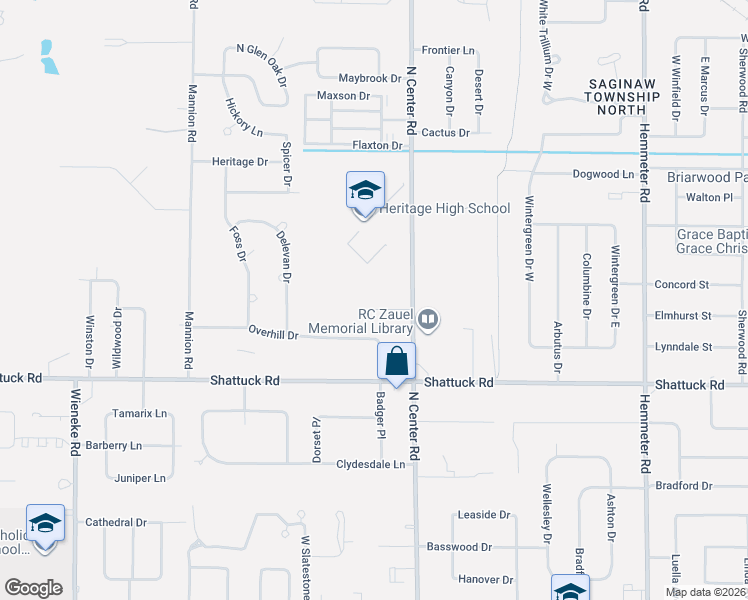 map of restaurants, bars, coffee shops, grocery stores, and more near 22 Thornapple Court in Saginaw