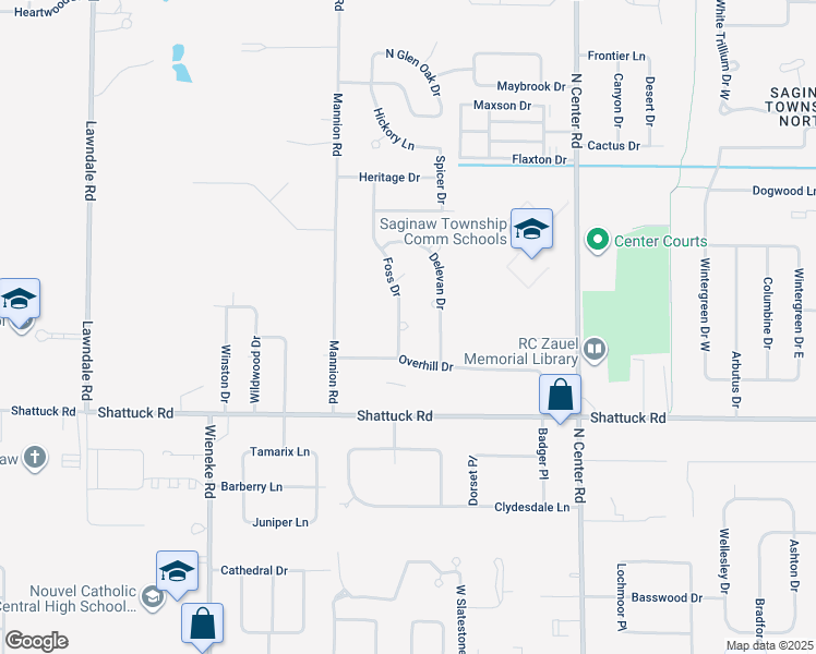 map of restaurants, bars, coffee shops, grocery stores, and more near 1604 Foss Ct 2 in Saginaw