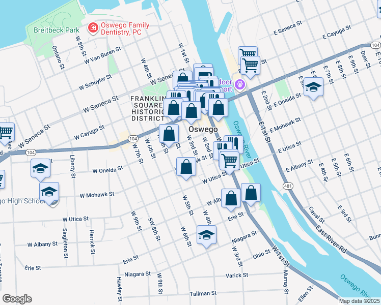 map of restaurants, bars, coffee shops, grocery stores, and more near in Oswego