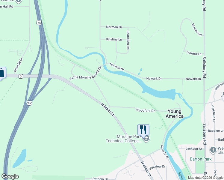 map of restaurants, bars, coffee shops, grocery stores, and more near 7230 Sleepy Hollow Road in West Bend