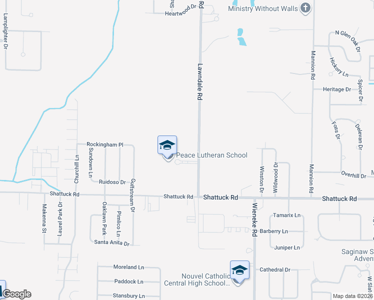 map of restaurants, bars, coffee shops, grocery stores, and more near 3385 Lawndale Road in Saginaw