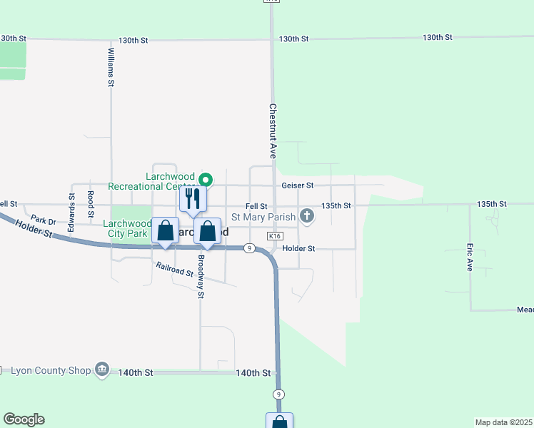 map of restaurants, bars, coffee shops, grocery stores, and more near 1207 Fell Street in Larchwood