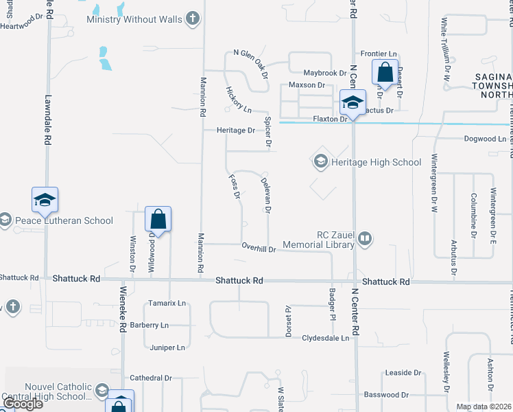 map of restaurants, bars, coffee shops, grocery stores, and more near 3263 Delevan Drive in Saginaw
