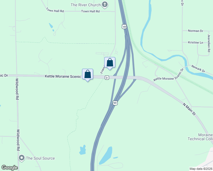 map of restaurants, bars, coffee shops, grocery stores, and more near 3439 County Highway D in West Bend