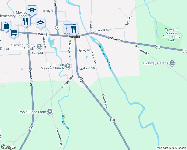 map of restaurants, bars, coffee shops, grocery stores, and more near 73 Lincoln Ave in Mexico