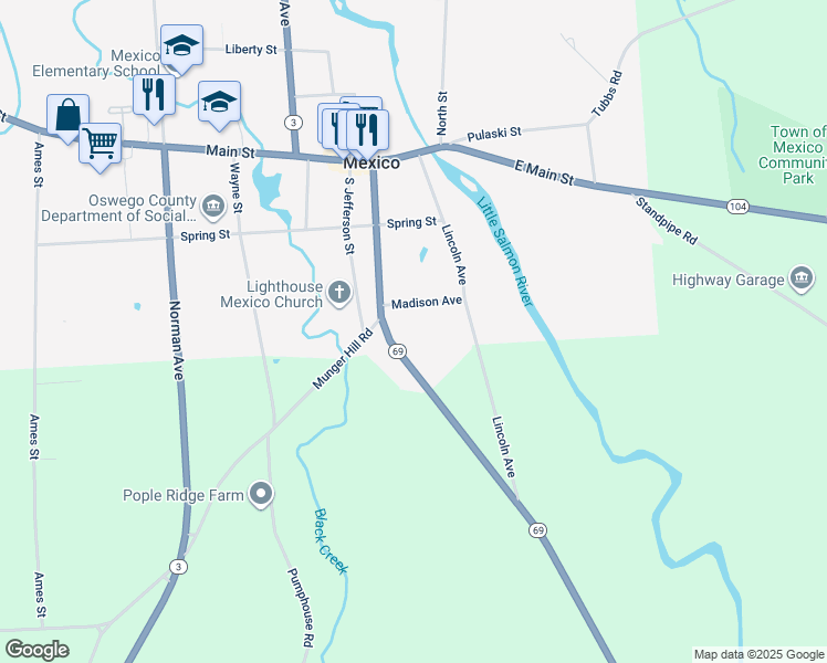 map of restaurants, bars, coffee shops, grocery stores, and more near 17 Madison Avenue in Mexico