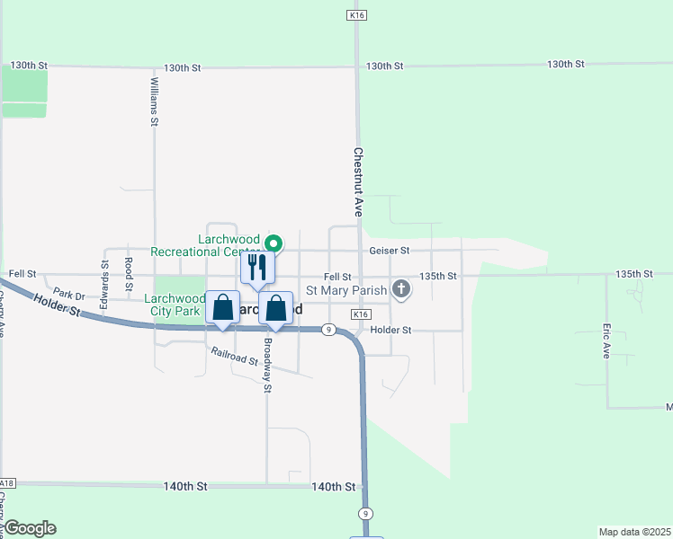map of restaurants, bars, coffee shops, grocery stores, and more near 1207 Fell Street in Larchwood