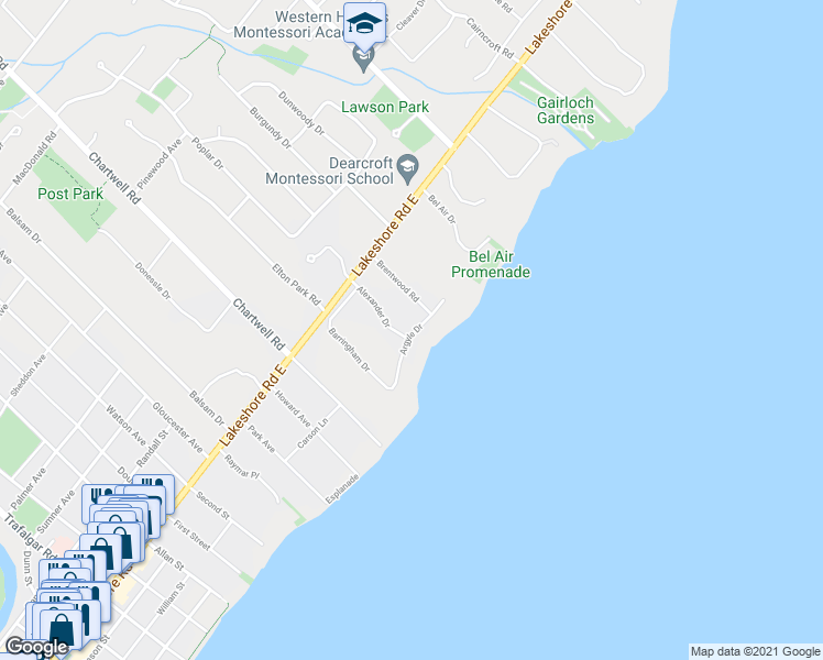 map of restaurants, bars, coffee shops, grocery stores, and more near 1081 Argyle Drive in Oakville