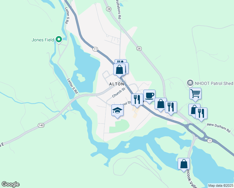 map of restaurants, bars, coffee shops, grocery stores, and more near Church Street in Alton