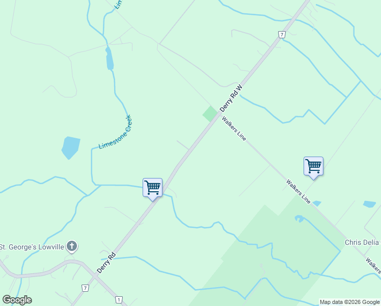 map of restaurants, bars, coffee shops, grocery stores, and more near 3800 Derry Road West in Milton