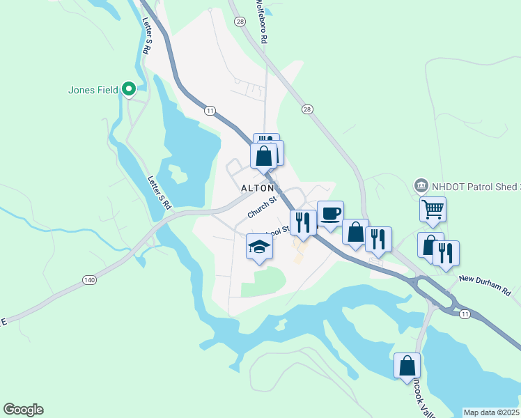 map of restaurants, bars, coffee shops, grocery stores, and more near Church Street in Alton