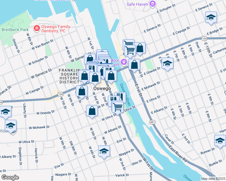 map of restaurants, bars, coffee shops, grocery stores, and more near in Oswego