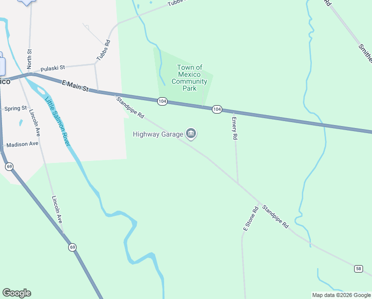 map of restaurants, bars, coffee shops, grocery stores, and more near 794 County Route 58 in Mexico