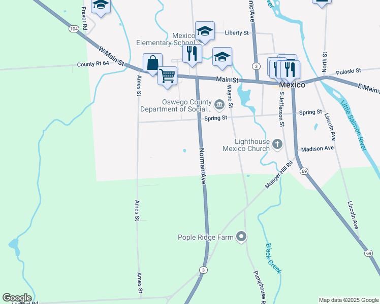 map of restaurants, bars, coffee shops, grocery stores, and more near 5567 Norman Avenue in Mexico