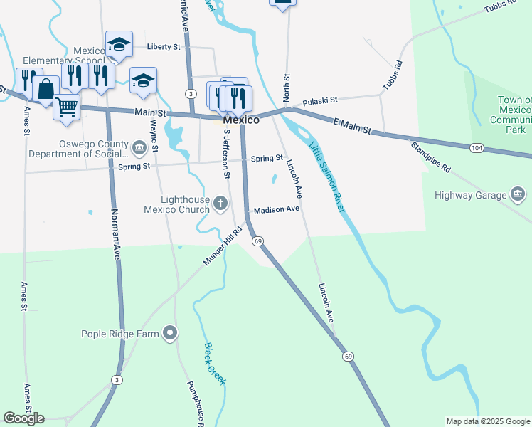 map of restaurants, bars, coffee shops, grocery stores, and more near 17 Madison Avenue in Mexico