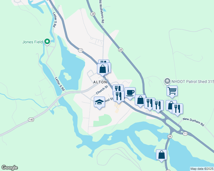 map of restaurants, bars, coffee shops, grocery stores, and more near 15 Church Street in Alton
