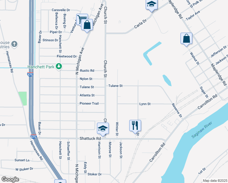 map of restaurants, bars, coffee shops, grocery stores, and more near 3325 Winter Street in Saginaw
