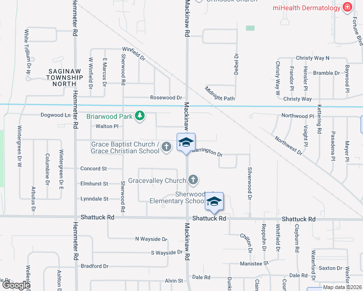 map of restaurants, bars, coffee shops, grocery stores, and more near 4619 Mackinaw Road in Saginaw