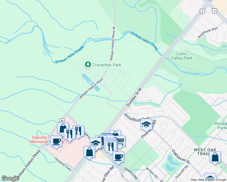 map of restaurants, bars, coffee shops, grocery stores, and more near 1395 Shevchenko Boulevard in Oakville