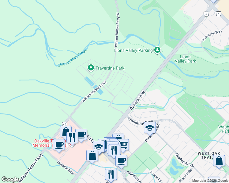 map of restaurants, bars, coffee shops, grocery stores, and more near 1392 Kaniv Street in Oakville