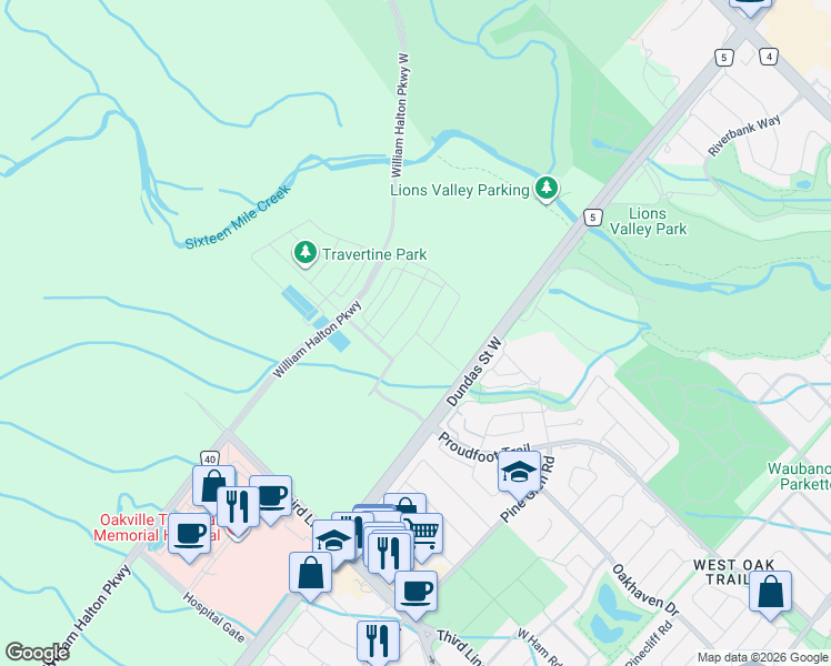 map of restaurants, bars, coffee shops, grocery stores, and more near 1399 Shevchenko Boulevard in Oakville
