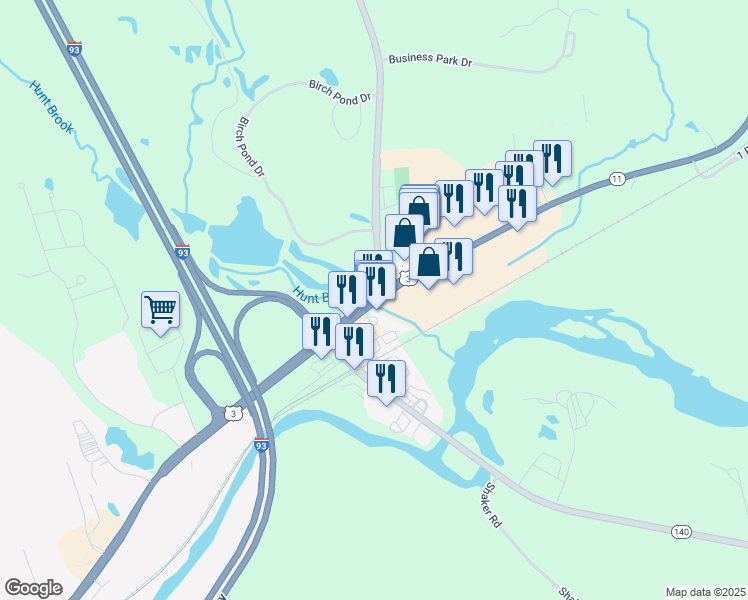map of restaurants, bars, coffee shops, grocery stores, and more near 75 Laconia Road in Tilton