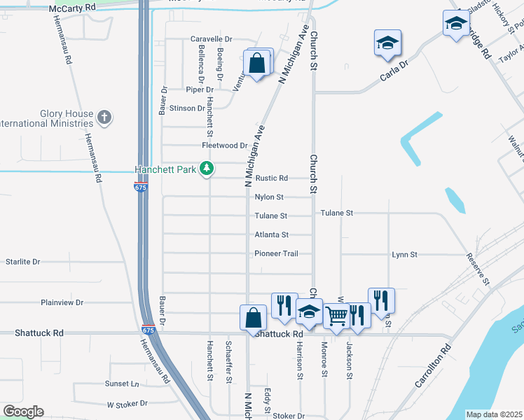 map of restaurants, bars, coffee shops, grocery stores, and more near 584 Tulane Street in Saginaw
