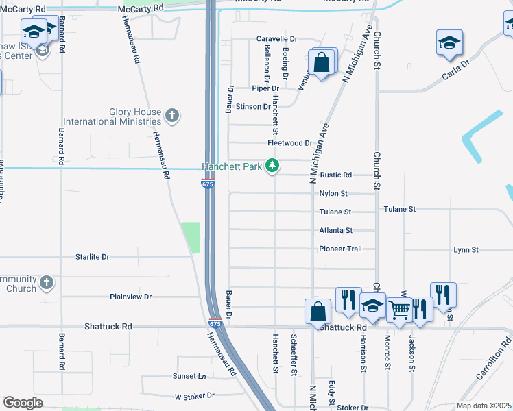map of restaurants, bars, coffee shops, grocery stores, and more near 902 Tulane Street in Saginaw
