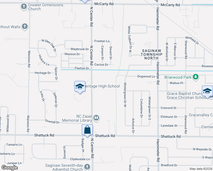 map of restaurants, bars, coffee shops, grocery stores, and more near 3320 North Center Road in Saginaw