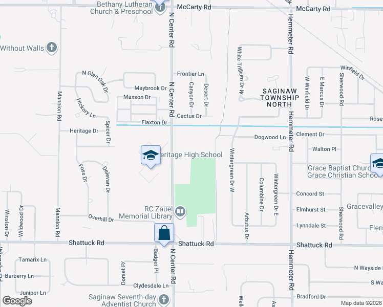 map of restaurants, bars, coffee shops, grocery stores, and more near 3320 North Center Road in Saginaw